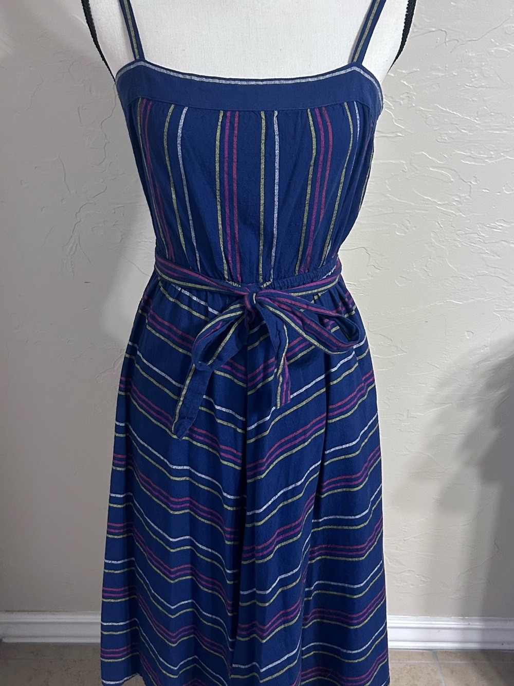 Cooperative Navy Striped Tie-Waist Midi Dress